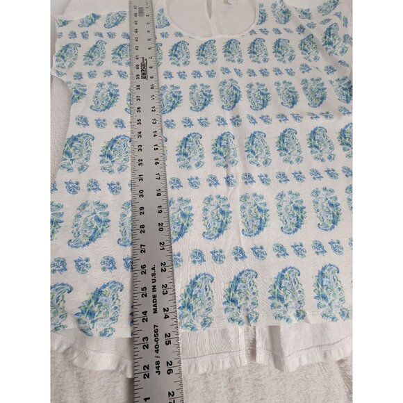 J. Jill Love Linen Womens White & Blue Paisley V-Neck Short Sleeve Top Medium - Picture 6 of 6